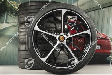 21" koła letnie Cross Turismo Design, komplet, felgi 9,5J x 21 ET60 + 11,5J x 21 ET66 + opony letnie Goodyear 265/35 R21 + 305/30 R21, czarny wysoki połysk + frezowana powierzchnia