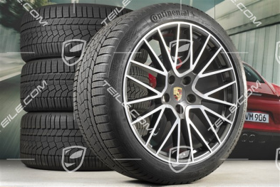 21" koła zimowe Cayenne RS Spyder, komplet, felgi 9,5J x 21 ET46 + 11,0J x 21 ET58 + opony zimowe Continental 275/40 R21 + 305/35 R21, z czujnikami ciśnienia, Titanium