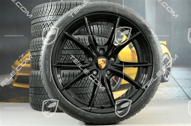 20" koła zimowe, komplet Carrera S (IV), felgi 8,5J x 20 ET49 + 11J x 20 ET56 + NOWE opony zimowe Michelin Pilot Alpin PA4 N1 245/35 R20 + 295/30 R20, czarny satynowy półmat