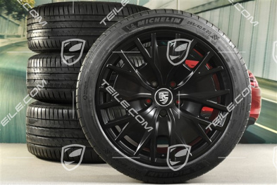 20" Turbo S Aero Design Sommerräder Satz, Felgen 9J x 20 ET54 + 11J x 20 ET60, NEUE Michelin Sommerreifen 245/45 R20 + 285/40 R20, in Schwarz Seidenmatt