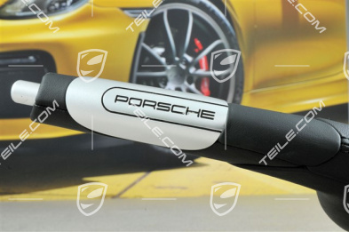 Handbremshebel, Aluminium / Leder, mit PORSCHE Schriftzug, metropolblau