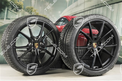 20" Carrera S winter wheels set for Cayman GT4 / Boxster Spyder, rims 8J x 20 ET57 + 10J x 20 ET45, Michelin winter tires 235/35 R20 + 275/30 R20, black (satin matt), with TPMS