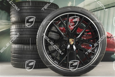 21-inch Panamera SportDesign summer wheel set, rims 9,5J x 21 ET71 + 11,5J x 21 ET69 + Pirelli summer tires 275/35 ZR21 + 315/30 ZR21, with TPM, in black high gloss