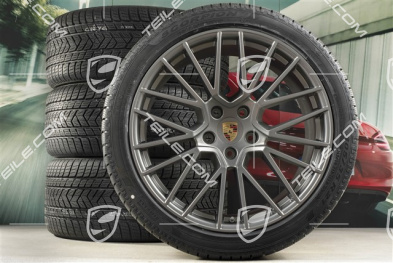 21" Cayenne COUPÉ RS Spyder Winterräder Satz, Felgen 9,5J x 21 ET46 + 11,0J x 21 ET49 + Pirelli Winterreifen 275/40 R21 + 305/35 R21, mit RDK-Sensoren, Platinum Seidenmatt