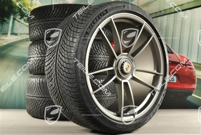20"+21" Turbo S Winterräder Satz, Zentralverschluss Felgen 8,5J x 20 ET40 + 11J x 21 ET66 + Michelin Winterreifen 245/35 R20 + 305/30 R21, platinum seidenmatt