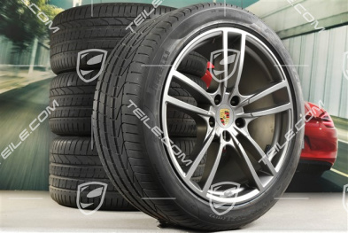 21" koła letnie Cayenne Turbo Design, komplet, felgi 9,5J x 21 ET46 + 11,0J x 21 ET58 + opony letnie Pirelli P Zero 285/40 R21 + 315/35 R21, z czujnikami ciśnienia, Platinum półmat satyna