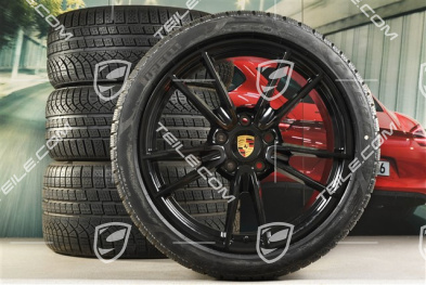 19"+20" koła zimowe Carrera, komplet, felgi 8,5J x 19 ET52 + 11J x 20 ET66 + NOWE opony zimowe Pirelli 235/40 R19 + 295/35 R20, z czujnikami ciśnienia, czarny wysoki połysk