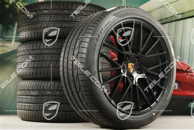21" koła letnie Cayenne RS Spyder, komplet, felgi 9,5J x 21 ET46 + 11,0J x 21 ET58 + NOWE opony letnie Pirelli P Zero 285/40 R21 + 315/35 R21, z czujnikami ciśnienia, czarny satynowy półmat
