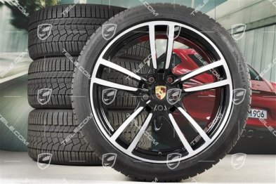 21" Cayenne Turbo Winterräder Satz, Felgen 9,5J x 21 ET46 + 11,0J x 21 ET58 + Continental Winterreifen 275/40 R21 + 305/35 R21, mit RDK-Sensoren, schwarz-hochglanz