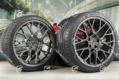 20+21-inch summer wheel set RS Spyder Design, rims 8,5J x 20 ET53 + 11,5J x 21 ET67 + NEW Goodyear summer tyres 245/35 R20 + 305/30 R21, with TPM, platinum satin matt