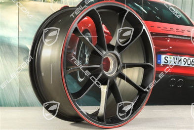 20" Felge GT3, 9J x 20 ET55, schwarz-seidenmatt + Rand in Rot