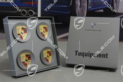 Radzierdeckel Satz (4 Stück), mit farbigem Porsche Wappen, Platinum seidenmatt/seidenglanz, konkav Radzierdeckel Satz (4 Stück), mit farbigem Porsche Wappen, Platinum seidenmatt/seidenglanz, konkav