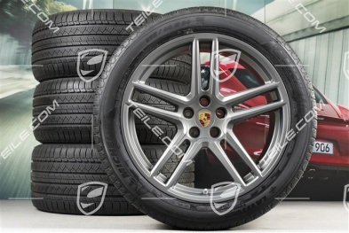 20" "Macan Turbo" koła całoroczne, komplet, felgi 9J x 20 ET26 + 10J x 20 ET19, opony wielosezonowe 265/45 R 20 + 295/40 R 20, BORBET, platinum satynowy mat, z czujnikami ciśnienia RDK