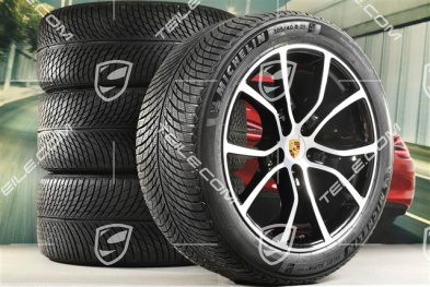 21" koła zimowe Cayenne Exclusive Design, komplet, felgi 9,5J x 21 ET46 + 11,0J x 21 ET49 + NOWE opony zimowe Michelin Pilot Alpin 5 SUV 285/45 R21 + 305/40 R21, z czujnikami ciśnienia, czarny perłowy Jet Black metalik