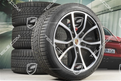 21" Cayenne COUPE Exclusive Design Winterräder Satz, Felgen 9,5J x 21 ET46 + 11,0J x 21 ET49 + NEUE Continental Winterreifen 275/40 R21 + 305/35 R21, mit RDK-Sensoren, schwarz hochglanz + Glanzdrehbereichen