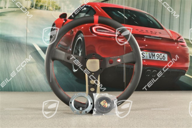 Sportlenkrad, 3-Speichen, Schwarz Leder mit Indischrot Ziernaht und 12-Uhr-Markierung, ohne Airbag Nur für Rennbetrieb. Ohne Straßenzulassung