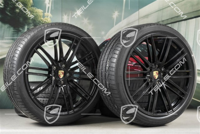 22" Koła letnie 911 Turbo IV Design, komplet, felgi 10J x 22 ET48 + 11,5J x 22 ET61 + opony letnie Pirelli 285/35 ZR22 + 315/30 ZR22, czarny wysoki połysk z czujnikami ciśnienia