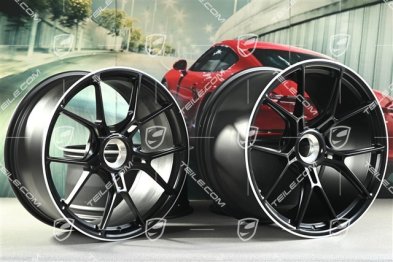 20"+21" GT3 komplet felg, 9,5J x 20 ET46 + 12J x 21 ET45, czarny satynowy półmat + biały rant