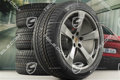 20-inch "Macan Sport" winter wheels set, rims 9J x 20 ET26 + 10J x 20 ET19 + NEW Pirelli winter tyres 265/45 R 20 + 295/40 R 20, platinum satin matt, with TPMS