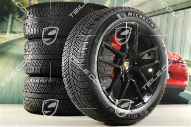 20" "Macan S" koła zimowe, komplet, felgi 9J x 20 ET26 + 10J x 20 ET19, opony zimowe Michelin 265/45 R 20 + 295/40 R 20, czarny wysoki połysk, z czujnikami ciśnienia RDK