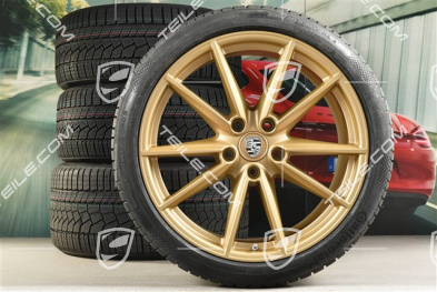 20"+21" Carrera S Winterräder Satz, Felgen 8,5J x 20 ET53 + 11J x 21 ET66 + NEUE Continental Winterreifen 245/35 R20 + 295/30 R21, in Aurum Gold Seidenmatt
