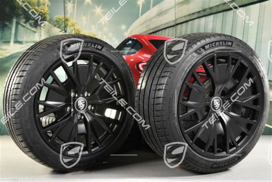 20" Turbo S Aero Design Sommerräder Satz, Felgen 9J x 20 ET54 + 11J x 20 ET60, Michelin Sommerreifen 245/45 R20 + 285/40 R20, in Schwarz Seidenmatt