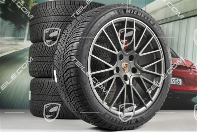 21" koła zimowe Cayenne COUPÉ RS Spyder, komplet, felgi 9,5J x 21 ET46 + 11,0J x 21 ET49 + opony zimowe Michelin 275/40 R21 + 305/35 R21, z czujnikami ciśnienia, Platinum satynowy półmat