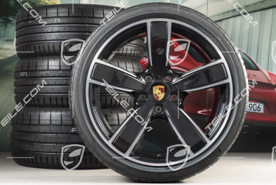 20" Carrera Sport Sommerräder Satz, Felgen 8,5J x 20 ET57 + 10,5J x 20 ET47 + Sommerreifen 235/35 ZR20 + 265/35 ZR20, mit RDK-Sensoren, schwarz hochglanz