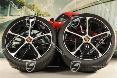 21" Cross Turismo Design Sommerräder Satz, Felgen 9,5J x 21 ET60 + 11,5J x 21 ET66 + NEUE Goodyear Sommerreifen 265/35 R21 + 305/30 R21, schwarz hochglanz mit glanzgedrehter Stirnfläche