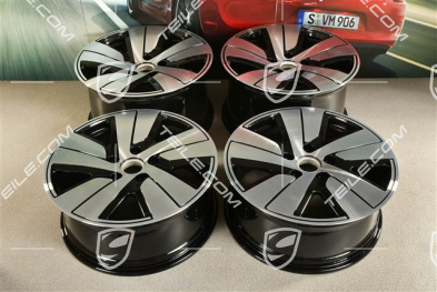 19-inch Taycan S wheel rim set, 8J x 19 ET50 + 10J x 19 ET47, black high gloss + glossy Surface