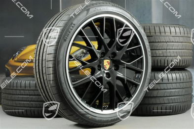 21-inch Panamera SportDesign summer wheel set, rims 9,5J x 21 ET71 + 11,5J x 21 ET69 + NEW Pirelli summer tires 275/35 ZR21 + 315/30 ZR21, with TPM, in black high gloss