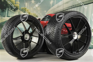 20"+21" Carrera GTS, koła zimowe, z centranym mocowaniem, komplet, felgi 8,5J x 20 ET50 + 11J x 21 ET82 + NOWE opony zimowe Michelin 245/35 R20 + 305/30 R21, z czujnikami ciśnienia, czarny satynowy półmat
