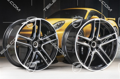 20-inch alloy wheel "Macan Turbo", 9J x 20 ET26 + 10J x 20 ET19, BORBET, Jet Black Met.