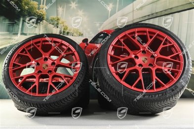 20"+21" RS Spyder Design, koła zimowe, komplet, felgi 8,5J x 20 ET50 + 11J x 21 ET82 + opony zimowe Michelin 245/35 R20 + 305/30 R21, z czujnikami ciśnienia, czerwone - Pyro Red