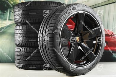 21" koła letnie, komplet, Sport Classic, felgi 9,5J x 21 ET27 + 10J x 21 ET19 + NOWE opony letnie Michelin 265/40 R21 + 295/35 R21, z czujnikami ciśnienia, czarny wysoki połysk