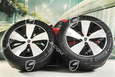 20" koła zimowe Macan, felgi 7,5J x 20 ET32 + 10J x 20 ET49 + NOWE opony zimowe Michelin Pilot Alpin 5 SUV 235/55 R20 + 285/45 R20, czarny wysoki połysk
