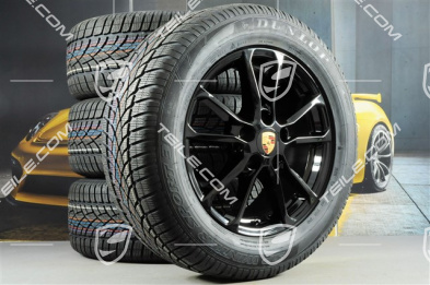18" koła zimowe, komplet "Cayenne" facelift 2014->, felgi 8J x 18 ET53 + NOWE opony zimowe Dunlop 255/55 R18, z czujnikami ciśnienia, czarny wysoki połysk