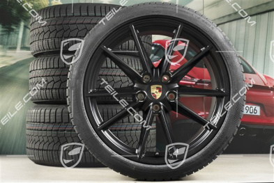 20"+21" Carrera S Winterräder Satz, Felgen 8,5J x 20 ET53 + 11J x 21 ET66 + Continental Winterreifen 245/35 R20 + 295/30 R21, in Schwarz Seidenmatt