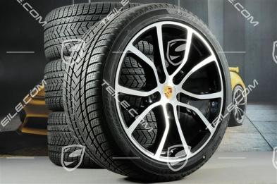 21" koła zimowe Cayenne COUPE Exclusive Design, komplet, felgi 9,5J x 21 ET46 + 11,0J x 21 ET49 + opony zimowe Pirelli 275/40 R21 + 305/35 R21, z czujnikami ciśnienia, czarny wysoki połysk + polerowana powierzchnia