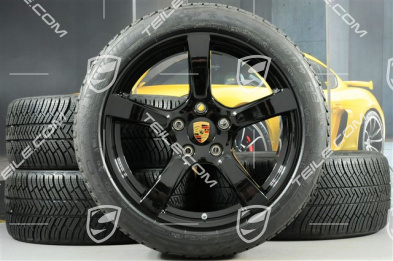 19" Cayman S Winterräder Satz, Felgen 8J x 19 ET57 + 10J x 19 ET45 + NEUE Michelin Pilot Alpin 4 Winterreifen 235/40 R19 + 265/40 R19, schwarz hochglanz