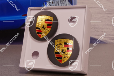 Radzierdeckel Satz, Wappen farbig, konkav, Schwarz Seidenmatt