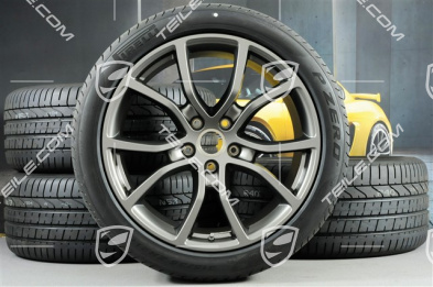 21" Cayenne Exclusive Design Sommerräder Satz, Felgen 9,5J x 21 ET46 + 11,0J x 21 ET58 + Pirelli P Zero Sommerreifen 285/40 R21 + 315/35 R21, mit RDK-Sensoren, Platinum-Seidenmatt