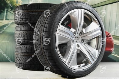 22-inch Macan Exclusive Design winter wheel set, rims 9J x 22 ET29 + 11J x 22 ET47 + Continental winter tyres 255/40 R22 + 295/35 R22, Platin Silver