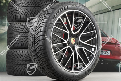 21" koła zimowe Cayenne COUPÉ RS Spyder, komplet, felgi 9,5J x 21 ET46 + 11,0J x 21 ET49 + opony zimowe Michelin Pilot Alpin 5 275/40 R21 + 305/35 R21, z czujnikami ciśnienia, czarny wysoki połysk