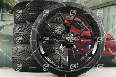 20"+21" koła zimowe GT3 / GT3RS, komplet, felgi montowane centralnie 9J x 20 ET43 + 11,5J x 21 ET46 + NOWE opony zimowe Michelin 245/35 R20 + 305/30 R21, czarny satynowy mat