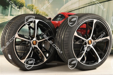 21" koła letnie Cross Turismo Design, komplet, felgi 9,5J x 21 ET60 + 11,5J x 21 ET66 + opony letnie Goodyear 265/35 R21 + 305/30 R21, czarny wysoki połysk + frezowana powierzchnia