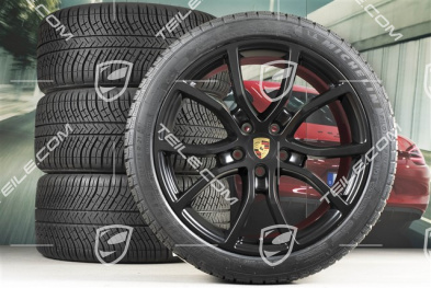 21" koła zimowe Cayenne COUPE Exclusive Design, komplet, felgi 9,5J x 21 ET46 + 11,0J x 21 ET49 + opony zimowe Michelin Pilot Alpin 5 275/40 R21 + 305/35 R21, z czujnikami ciśnienia, czarny satynowy półmat
