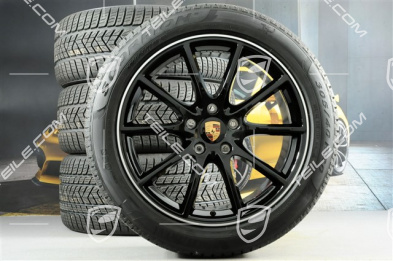 20" koła zimowe Cayenne Design, komplet, felgi 9J x 20 ET50 + 10,5J x 20 ET64 + opony zimowe Pirelli 275/45 R20 + 305/40 R20, z czujnikami ciśnienia, EXCLUSIVE, ramiona czarny połysk