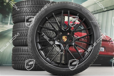 21" koła zimowe Cayenne COUPÉ RS Spyder, komplet, felgi 9,5J x 21 ET46 + 11,0J x 21 ET49 + NOWE opony zimowe Pirelli 275/40 R21 + 305/35 R21, z czujnikami ciśnienia, czarny satynowy półmat