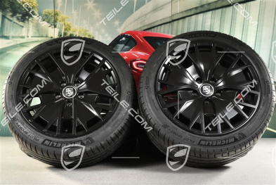 20" Turbo S Aero Design Sommerräder Satz, Felgen 9J x 20 ET54 + 11J x 20 ET60, NEUE Michelin Sommerreifen 245/45 R20 + 285/40 R20, in Schwarz Seidenmatt